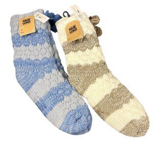 MUK LUKS Set of 2 Aloe Infused Textured Cabin Socks Faux Fur Lined NWT L/XL Mix
